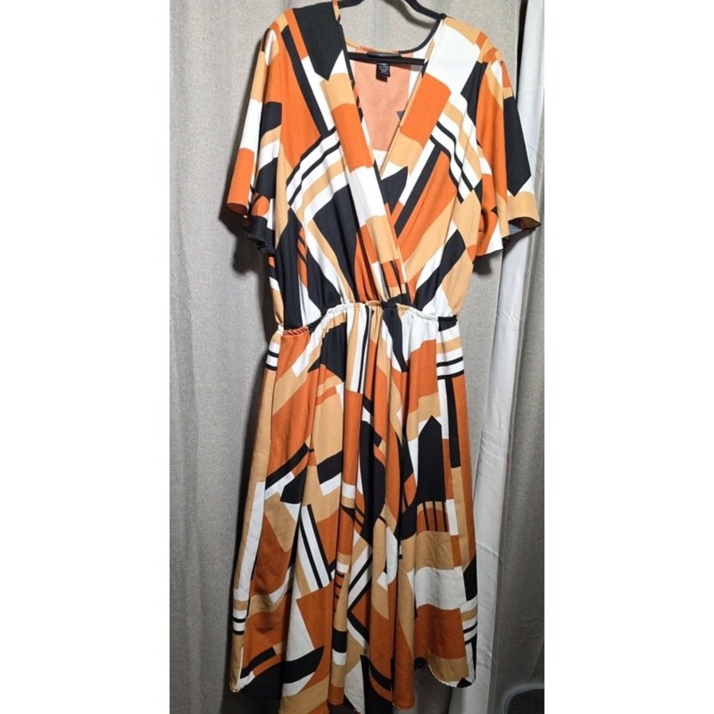 Ashley Stewart Women 26/28 Geometric Abstract Wrap V-Neck Flutter Sleeve Dress